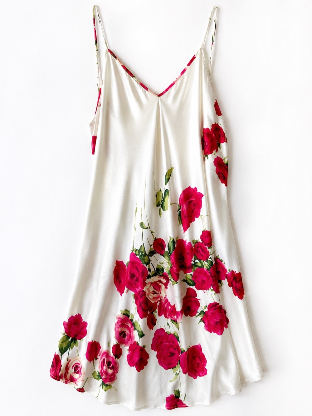 Vintage 100% Silk Rose Slip Dress Y2K Coquette Spaghetti Strap Nightgown Style